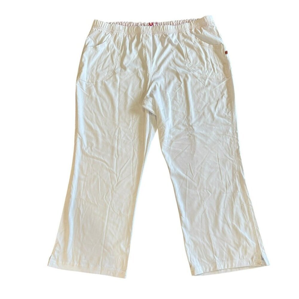 Women's Urbane Ultimate Size 3XL XXL White Scrub‎ Pants Pockets Drawstring Waist